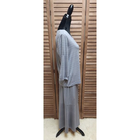 Chalet Women's Gray Striped Midi Skirt 3/4 Sleeve Top Set Size Large Made In USA - Picture 4 of 9